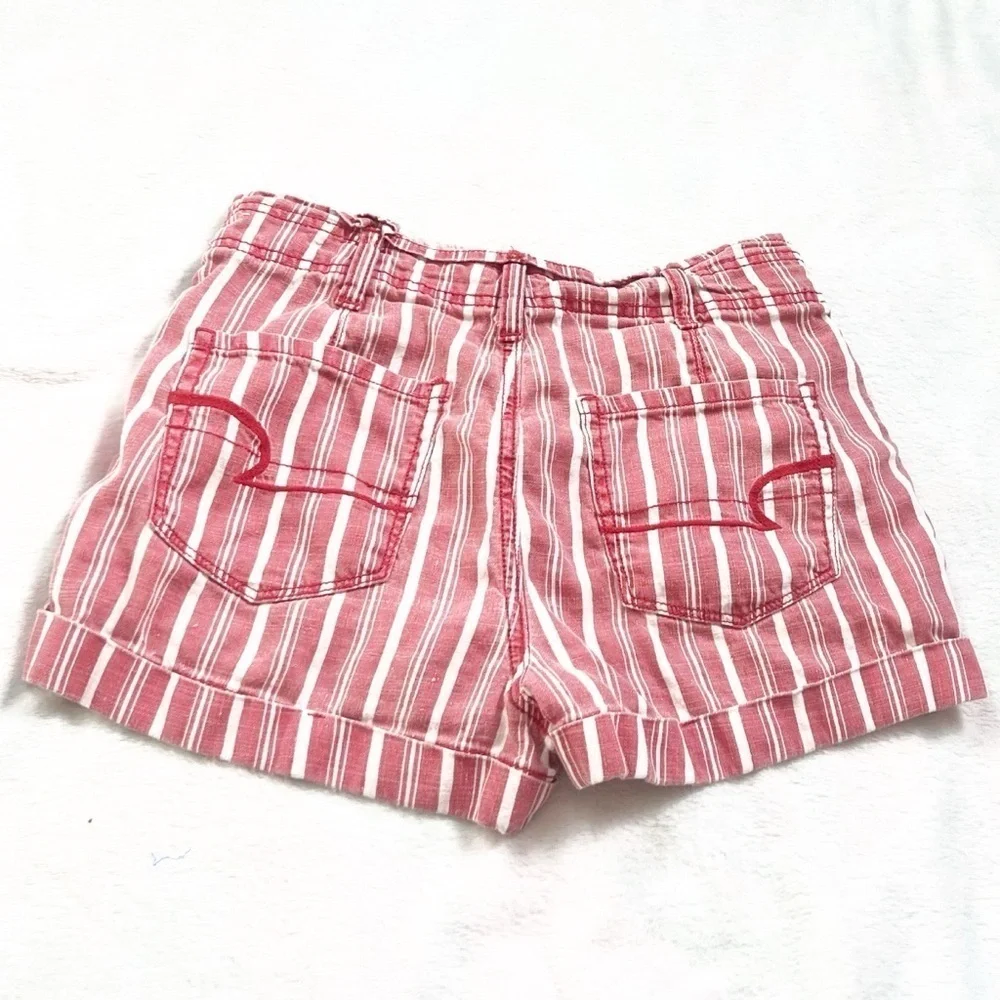 American Eagle Linen Blend Paper Bag Striped High Rise Shorts Red White Size 2